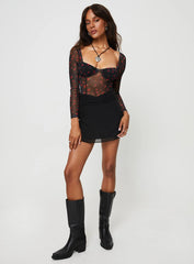 Lamaro Long Sleeve Bodysuit Black / Red Floral