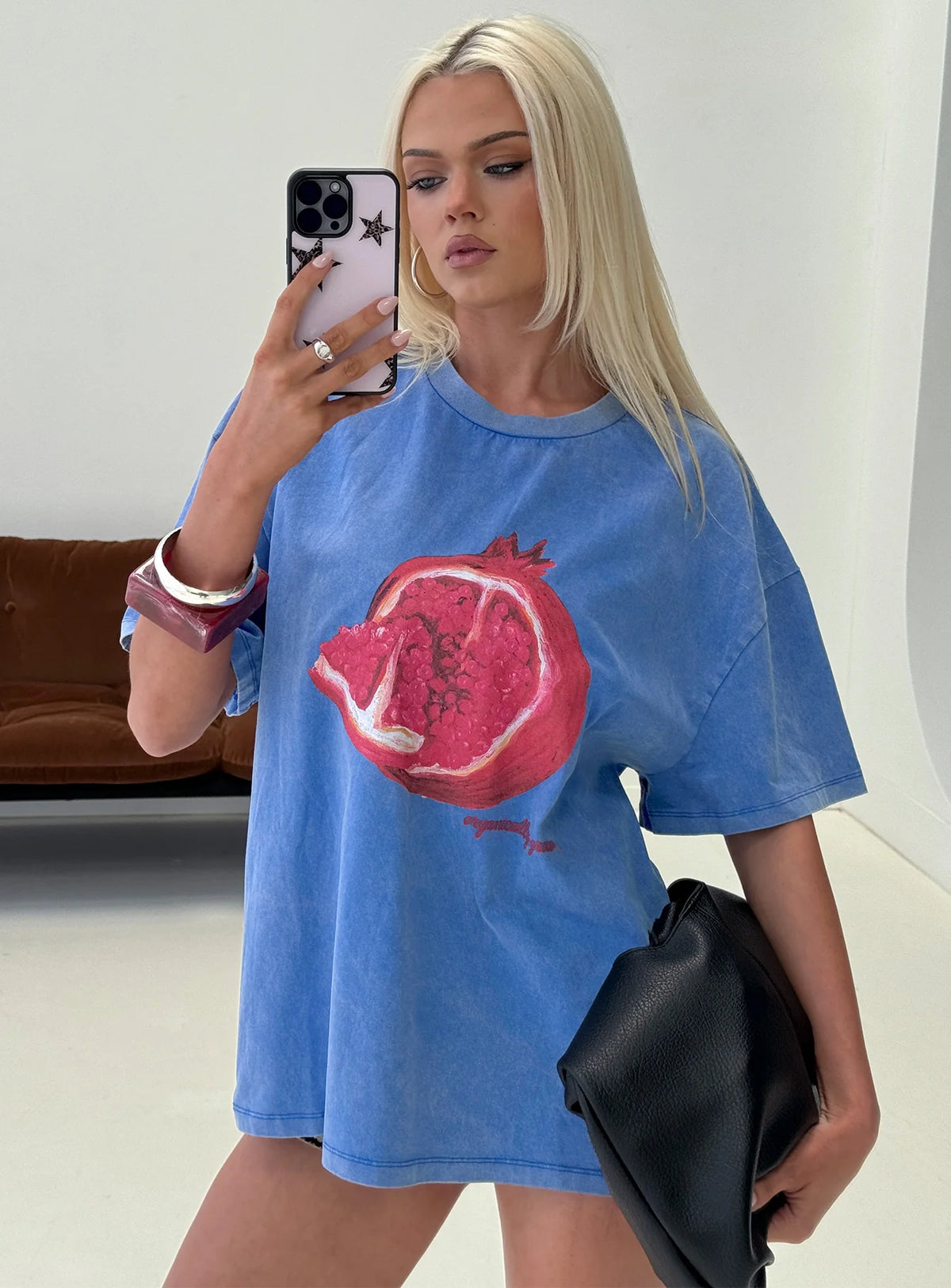 Linsay Oversized Tee Blue / Pomegranate