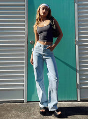 Morala Wide Leg Cargo Jeans Light Wash Denim