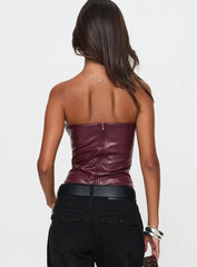 Oaklee Strapless Faux Leather Top Burgundy