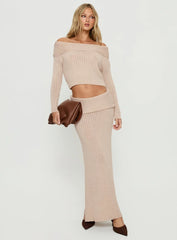 Devion Foldover Waist Maxi Skirt Beige