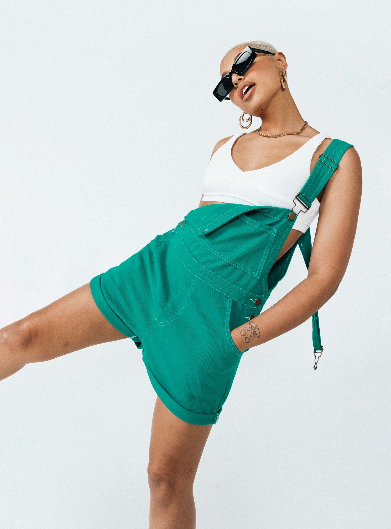 Kacey Short Overalls Denim Green