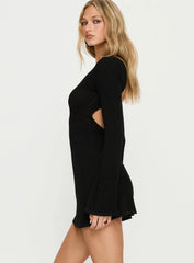 Rhapsody Long Sleeve Knit Mini Dress Black