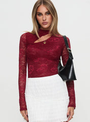 Twisted Humour Long Sleeve Lace Bodysuit Burgundy