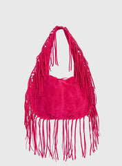 Currents Faux Suede Tassel Shoulder Bag Pink