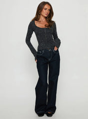 Averell Button Front Long Sleeve Top Grey