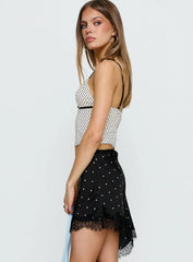 Idette Lace Asymmetrical Mini Skirt Black Polka Dot