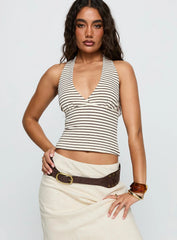 Whimsy Halter Top Chocolate White Stripe