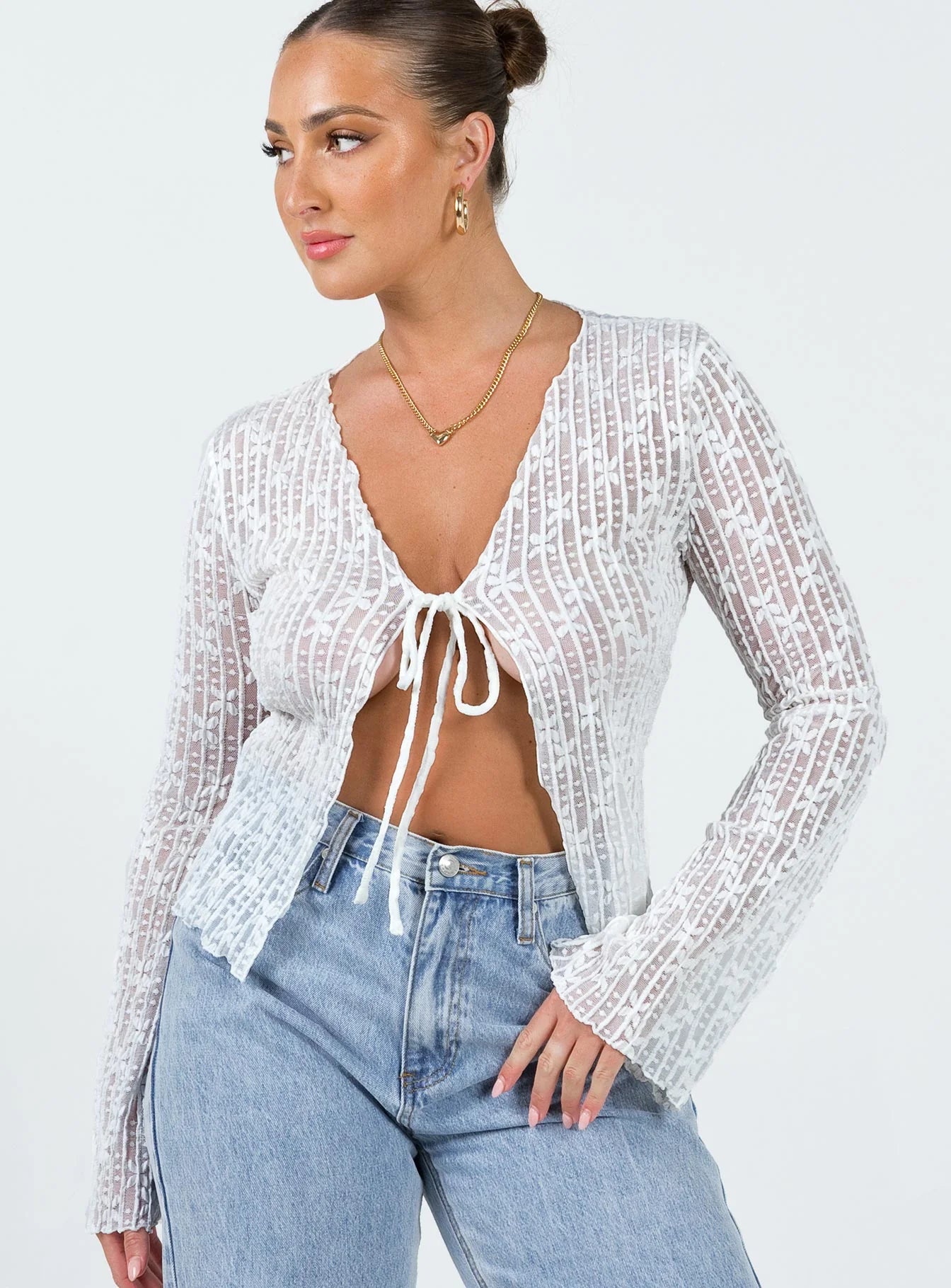 Nucci Lace Long Sleeve Top White