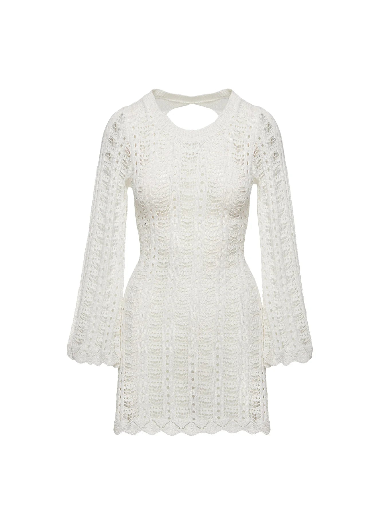Crush Long Sleeve Mini Dress White