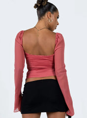Pavel Long Sleeve Satin Top Red
