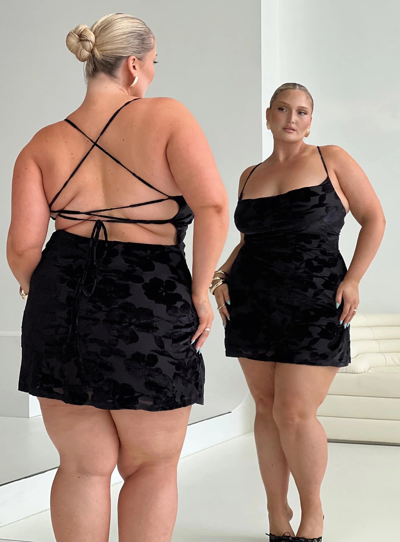 Celena Mini Dress Burn Out Black Curve