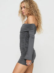 Hernan Off The Shoulder Mini Dress Grey