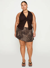No Hard Feelings Twist Top Brown Curve