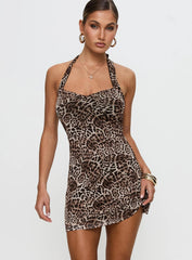 Vestaire Halter Mini Dress Leopard