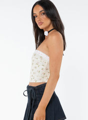 Chariot Strapless Top White / Floral