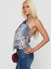 Ferne Tie Neck Top Blue Multi