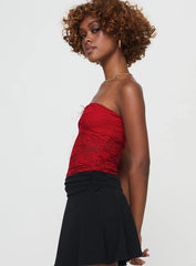 Winnick Strapless Lace Top Red