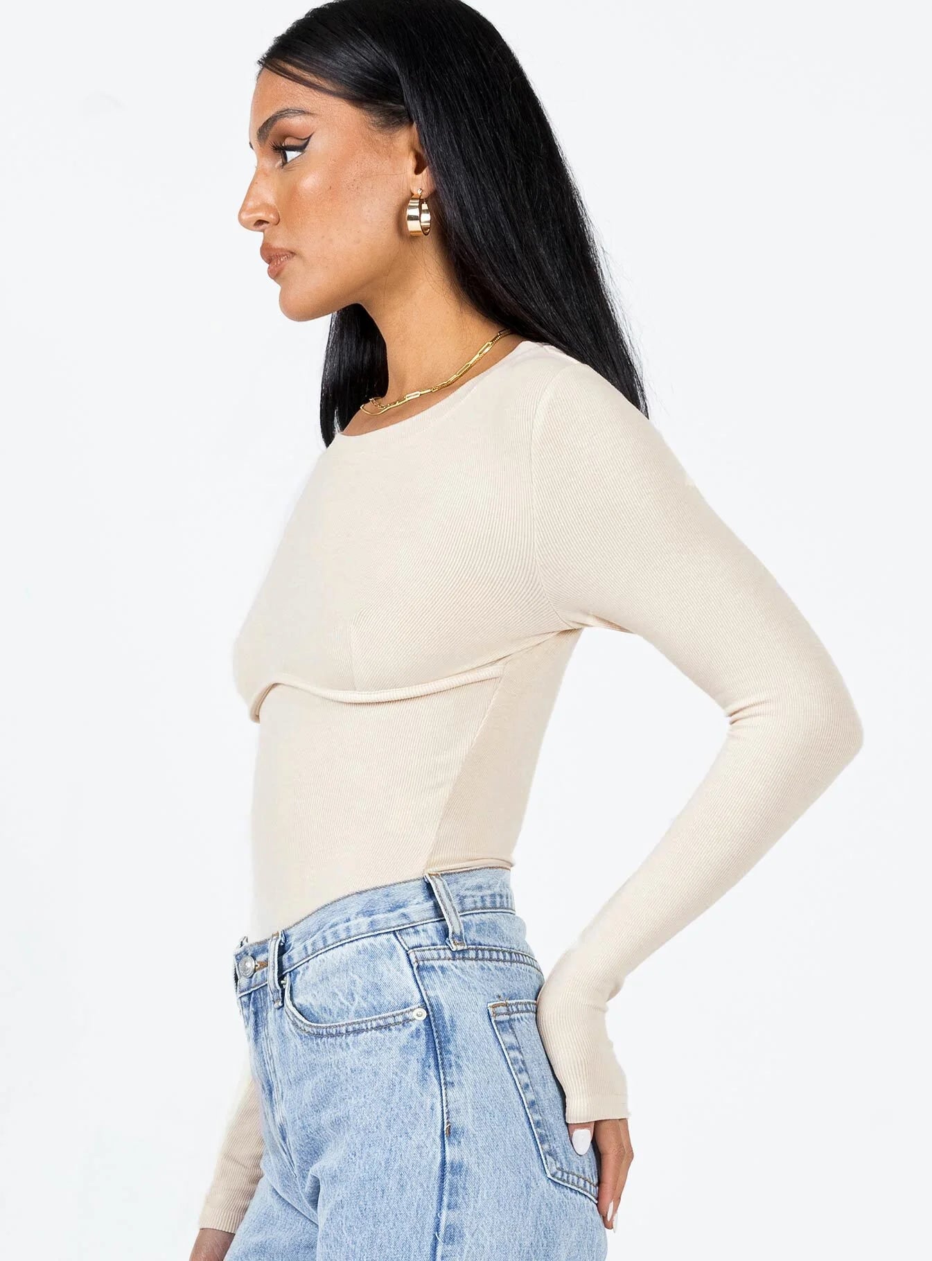 Swenson Long Sleeve Bodysuit Beige
