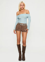 Back With Love Off Shoulder Long Sleeve Top Blue