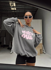 Princess Polly Hooded Sweatshirt Bubble Text Charcoal / Light Pink