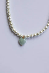 Telka Pearl Heart Necklace White / Green