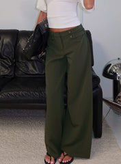 Jette Tailored Buckle Pant Green Pinstripe