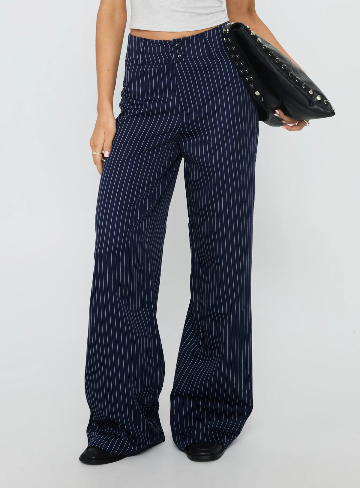 Lorenne Mid Rise Pant Navy Pinstripe