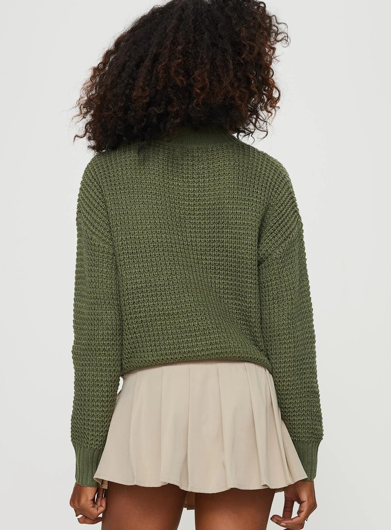 Wholesome Waffle Knit Sweater Green