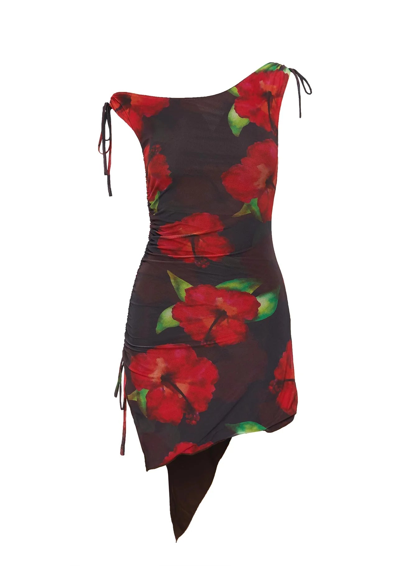 Harmonie One Shoulder Mini Dress Brown / Red