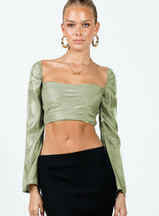 Nakai Lace Up Long Sleeve Top Sage