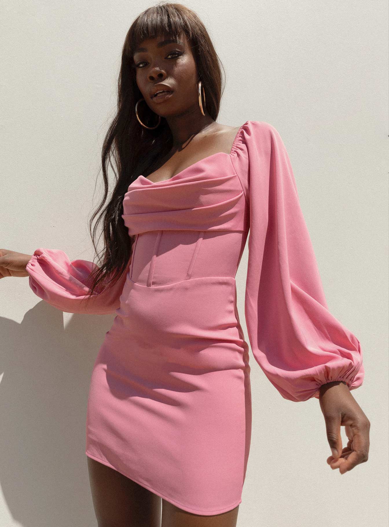 Lillie Long Sleeve Mini Dress Bright Pink