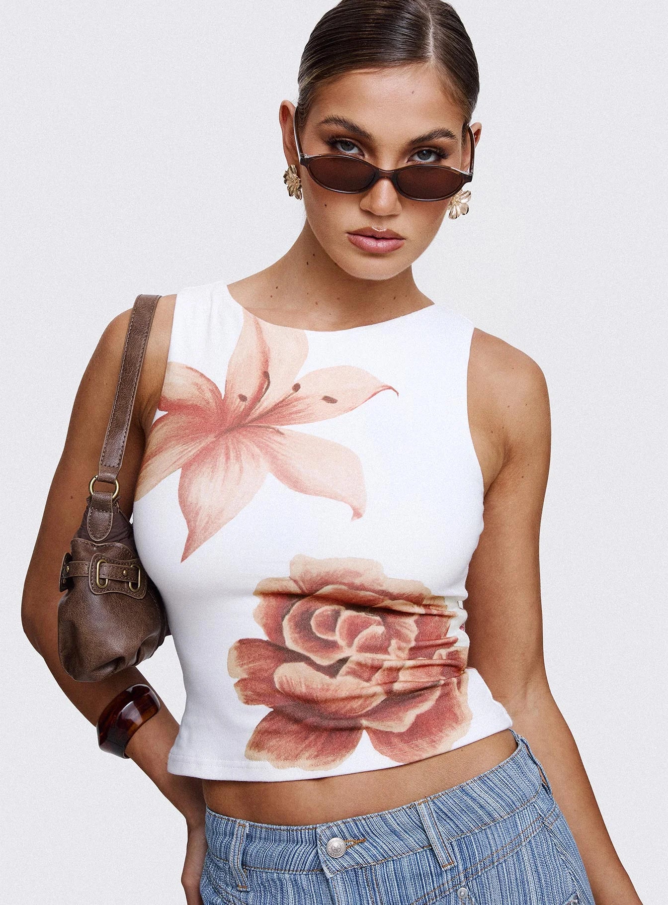Pegasus Boat Neck Top White Floral