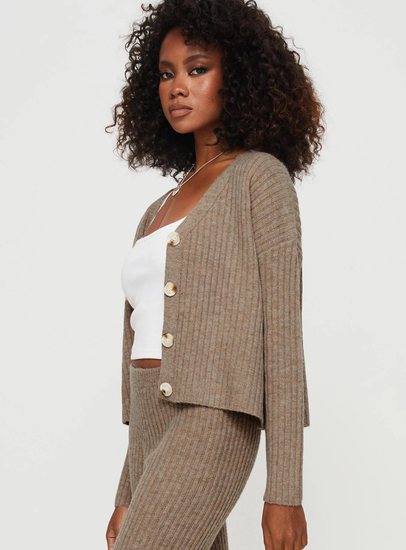 Yang Knit Cardigan Brown