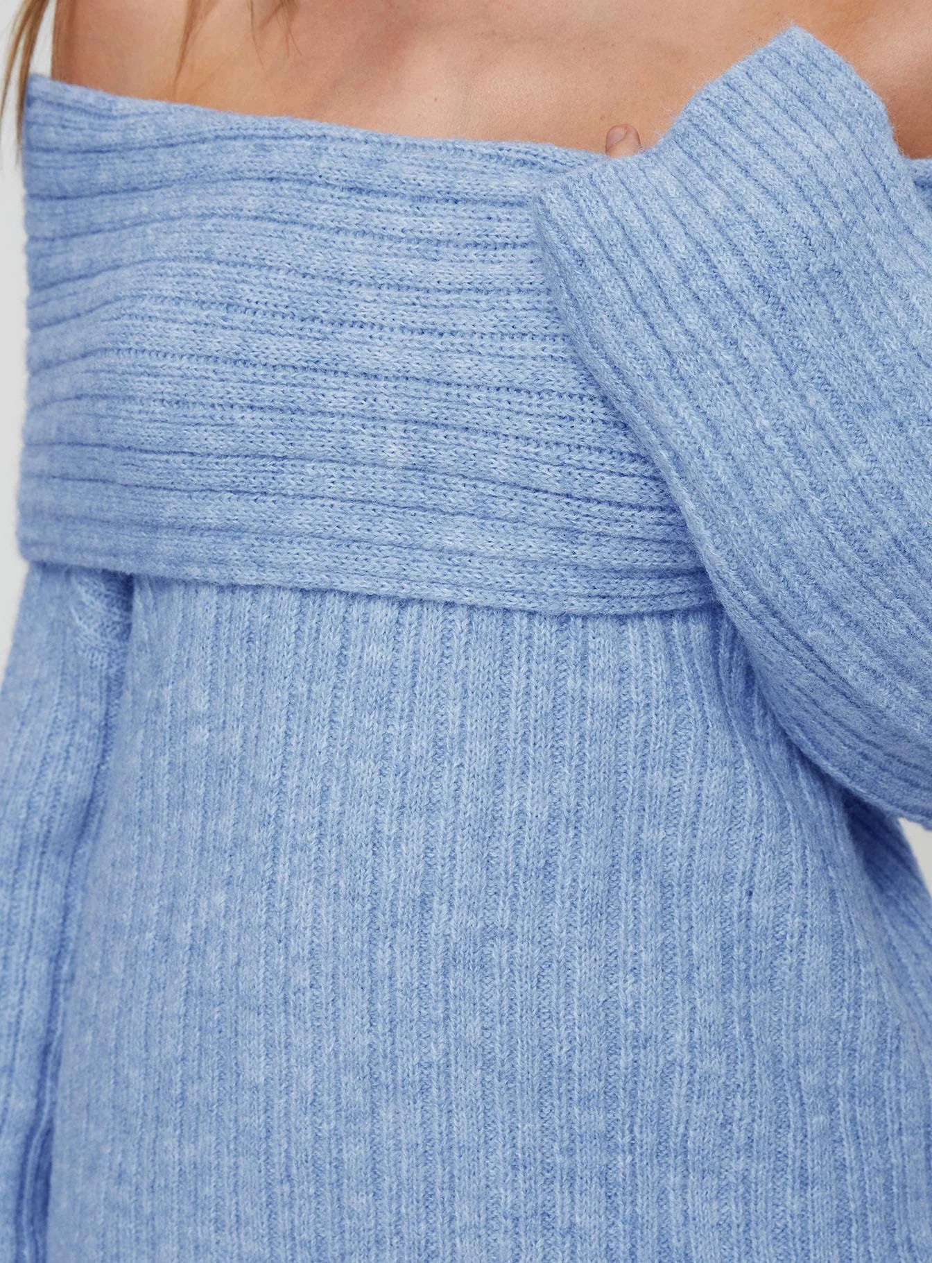 Snowie Off Shoulder Knit Sweater Blue