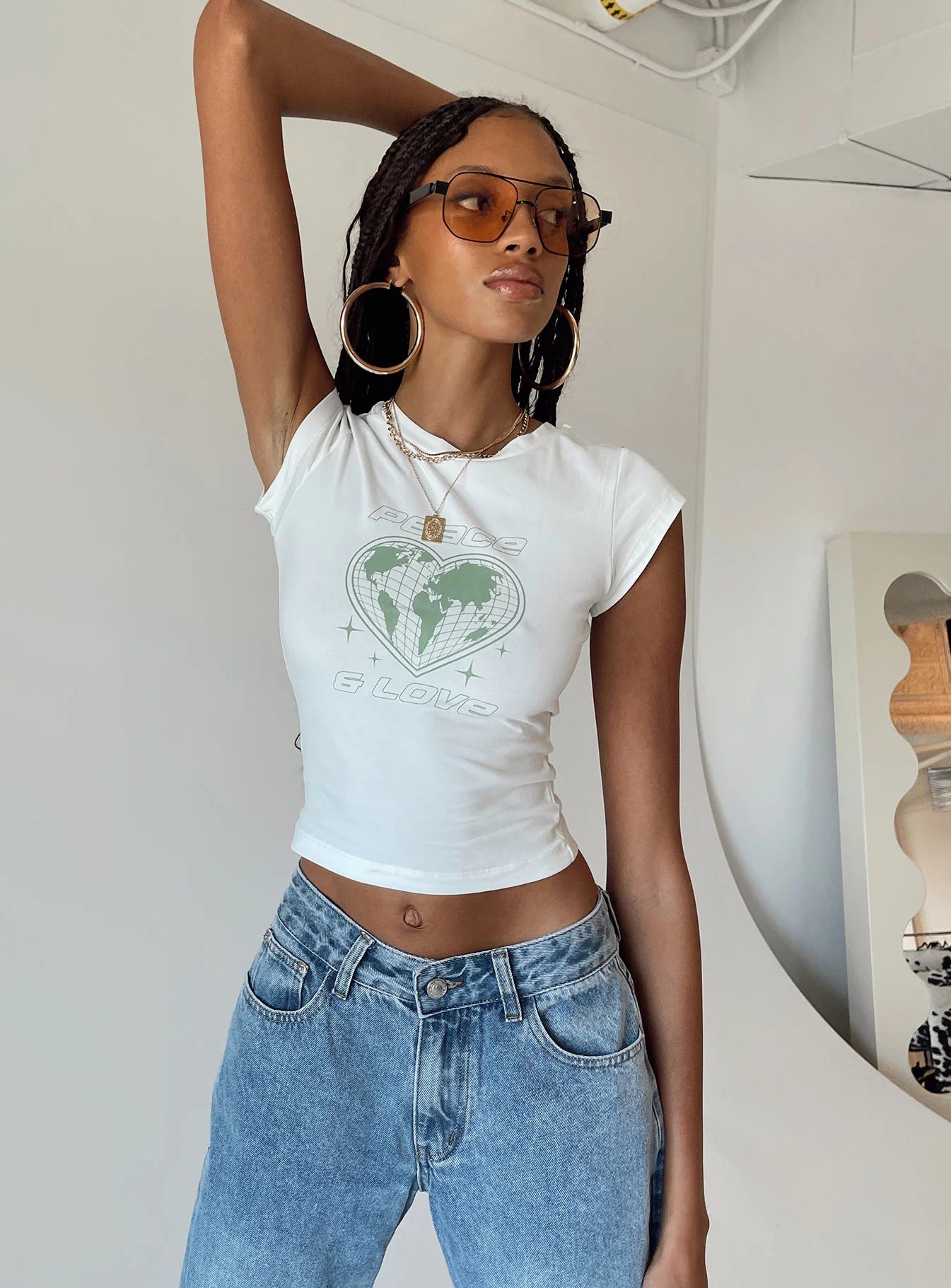 Peace and Love Longline Tee White
