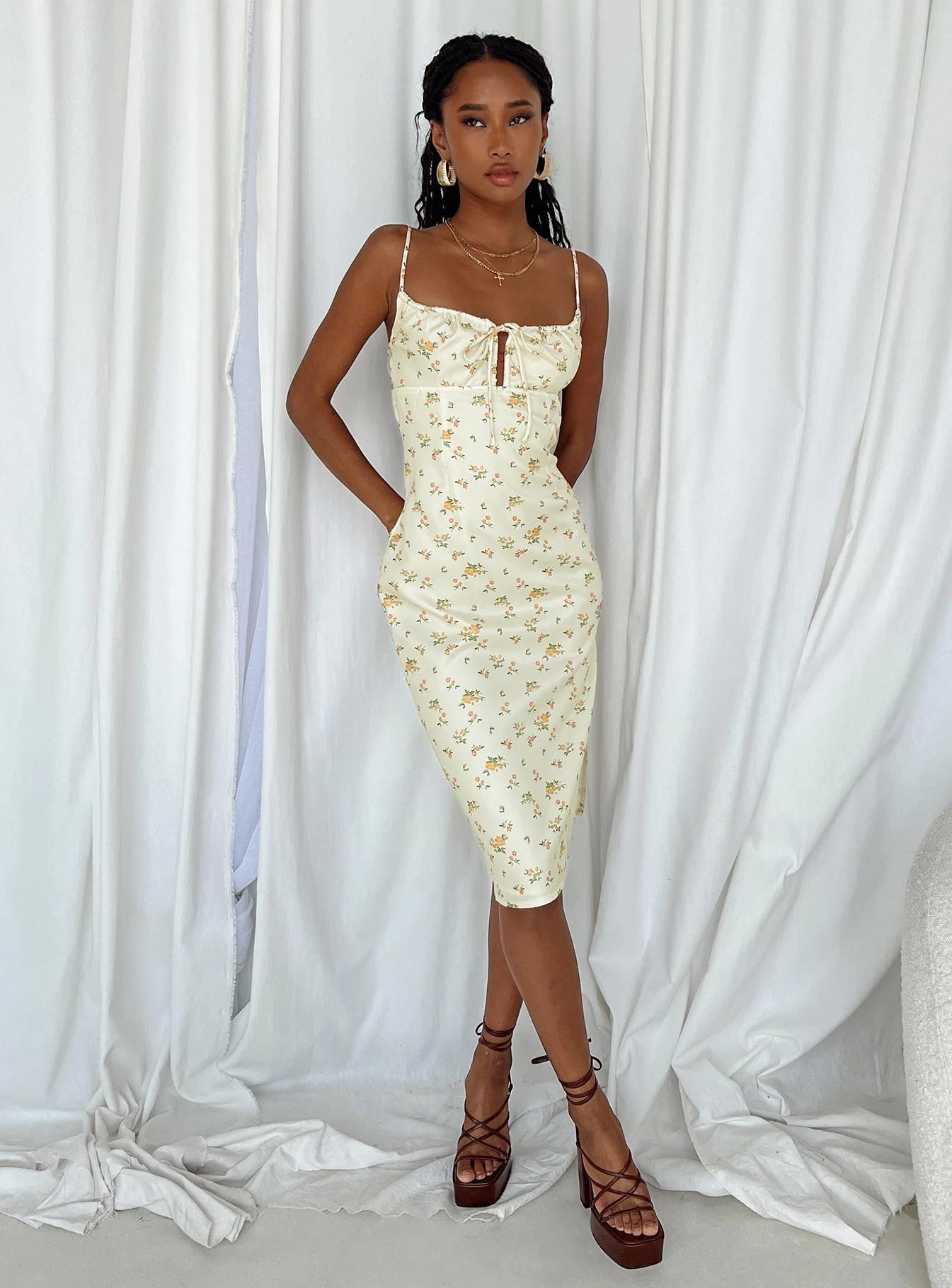 Noda Midi Dress Yellow Floral