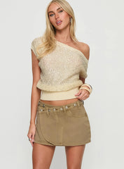 Katlynne Button Detail Mini Skirt Washed Beige