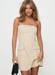 Langdon Strapless Mini Dress Beige