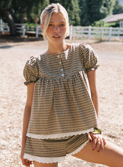 Chandelier Babydoll Top Brown Check