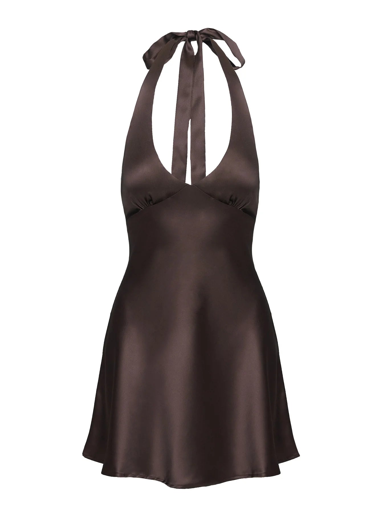 Pelagia Halter Scarf Tie Mini Dress Brown Tall