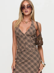 Terrace Halter Top Brown Check