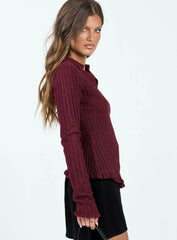 Lahey Long Sleeve Polo Knit Top Maroon
