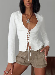 Clouded Linen Long Sleeve Top White