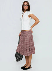 Cascades Low Rise Midi Skirt Red Check