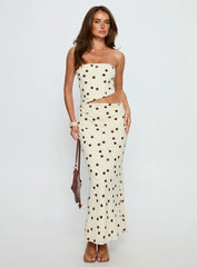 Jasira Strapless Drape Maxi Dress Cream Polka Dot