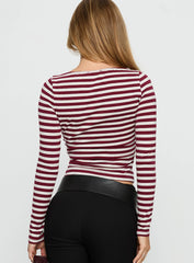 Derrica Long Sleeve Top Red / Grey Stripe