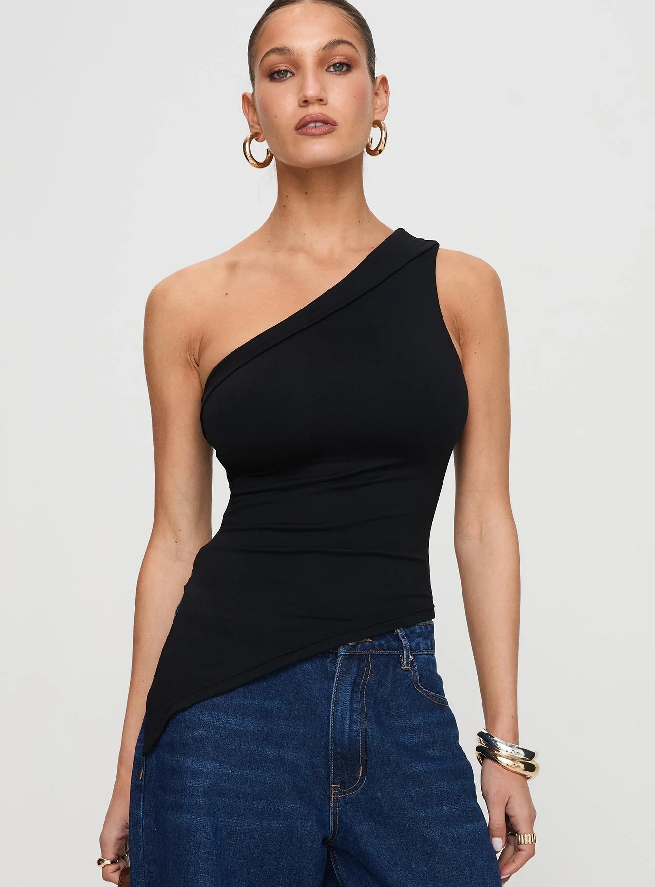 Lunah One Shoulder Top Black