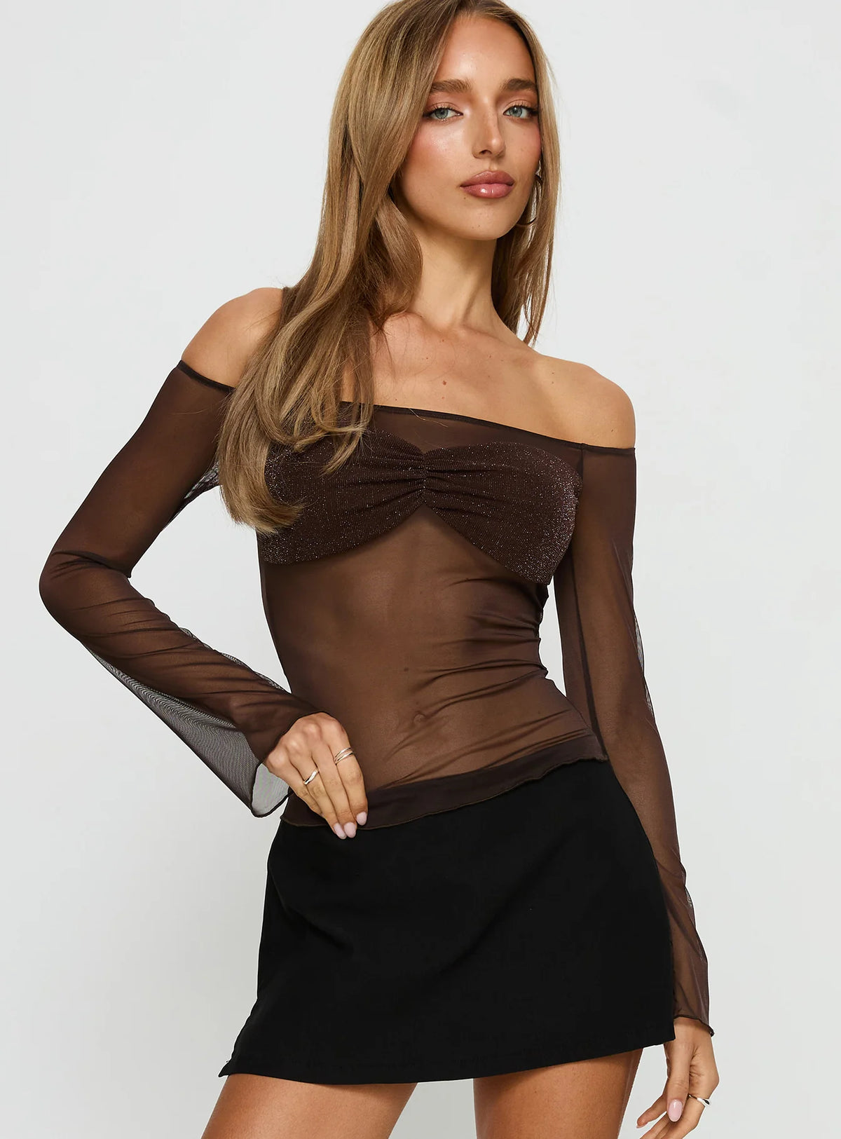 Jahnessa Sheer Long Sleeve Top Chocolate