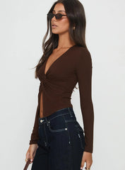 No Hard Feelings Twist Long Sleeve Top Brown